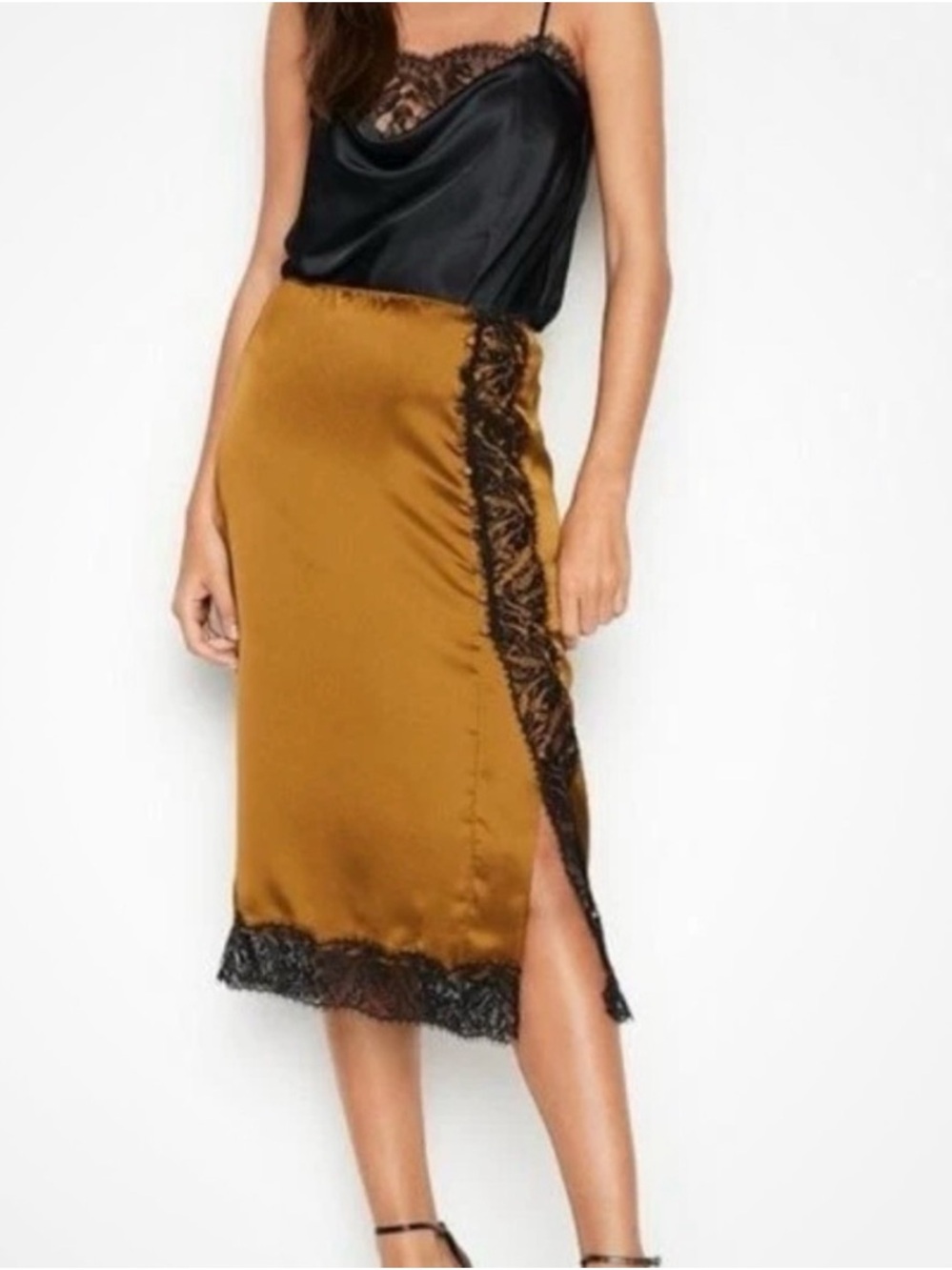 Victoria’s Secret satin midi/slip skirt with lace detailing